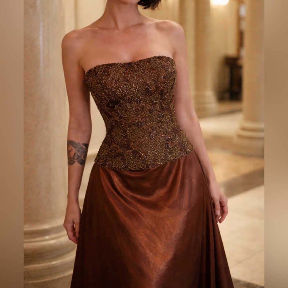 Jovani Beaded Bronze Evening Gown Dress Size 10 - Picture 4 of 14
